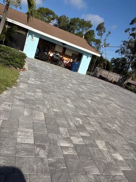 Grey paver driveway after efflorescence removal